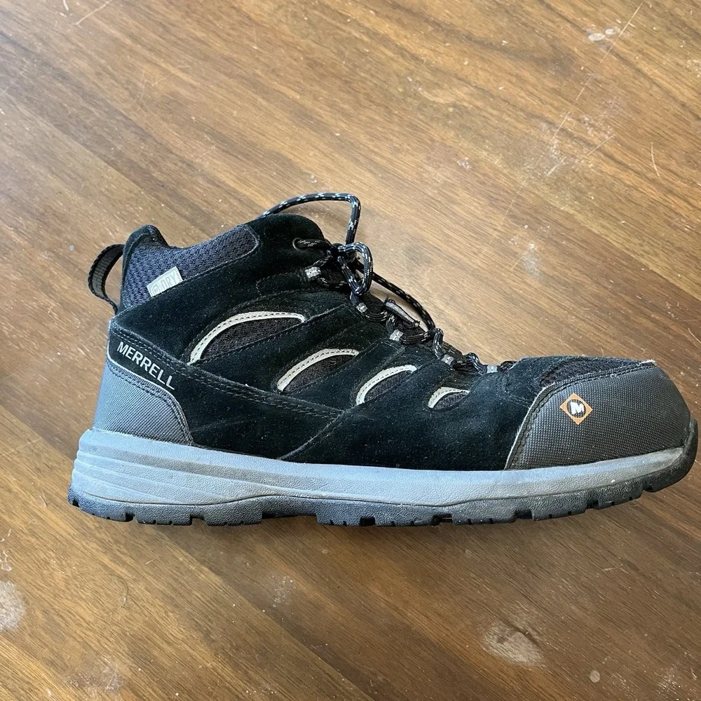 Merrell ASTM F2413-18 Mens 9W Black Work Boot Steel Toe Slip Oil Resistant MOAB